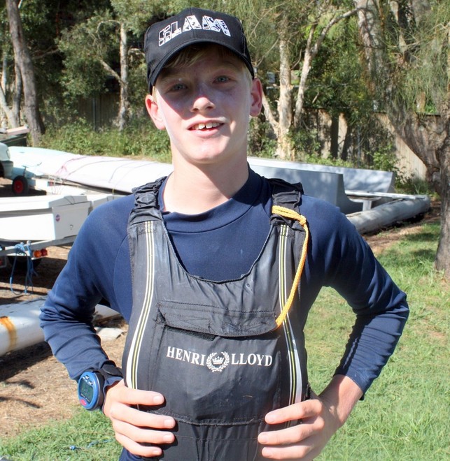 Chris Charlwood celebrates his win as 2011 Optimist National Champion © Damian Devine